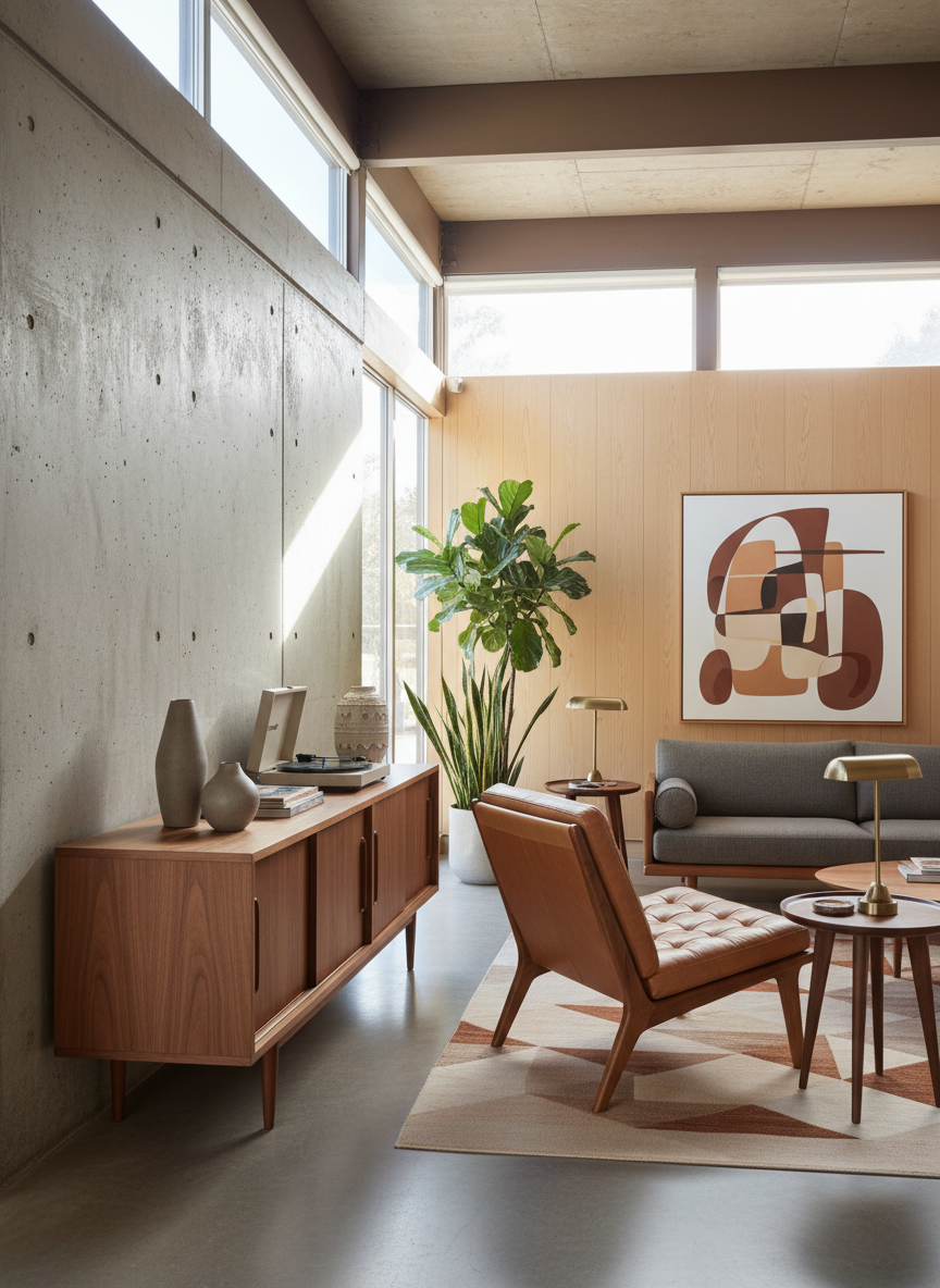 Mid-Century room redesigned by restylai