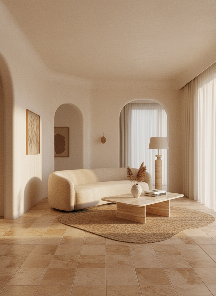 Warm Minimal room redesigned by restylai